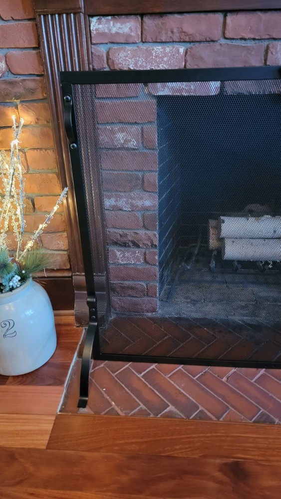 Fireplace Screen, SINGLE PANEL BLACK WROUGHT IRON SPARKGUARD - Medium 44x33