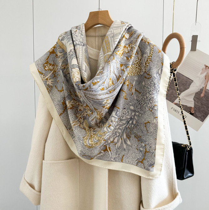 70% Cashmere 30% Silk Neckerchief rainforest Print Scarf 53'' Shawl Bandana Wrap