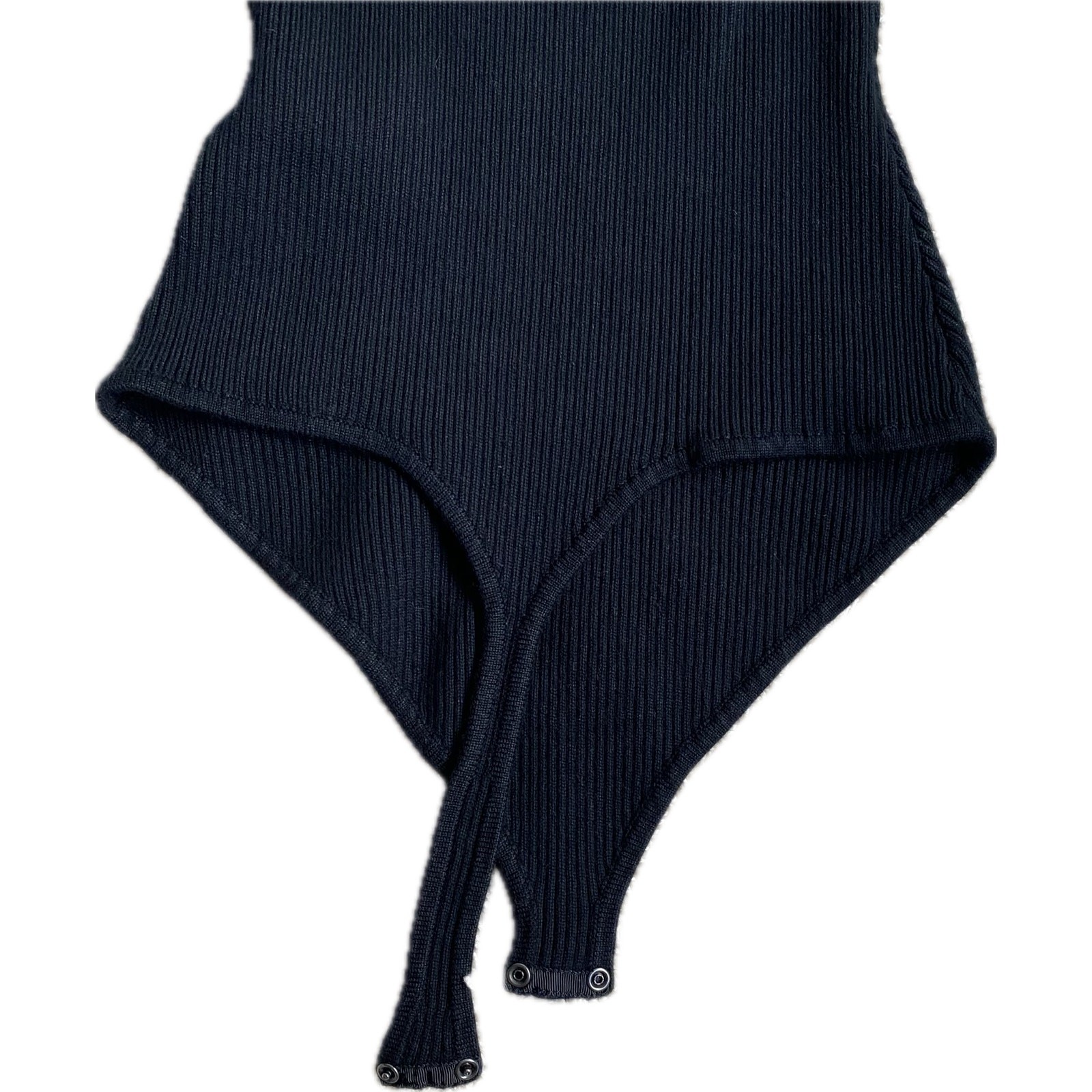 ABERCROMBIE Ribbed Knit Short Sleeve Bodysuit Size M Black Portrait Square Neck