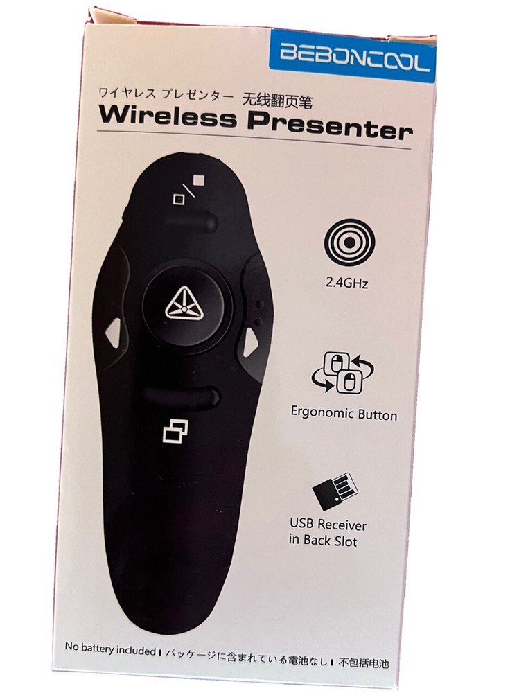 Beboncool Wireless Presenter Model D100, 2.4 GHz With Laser Pointer 39’ FT Range