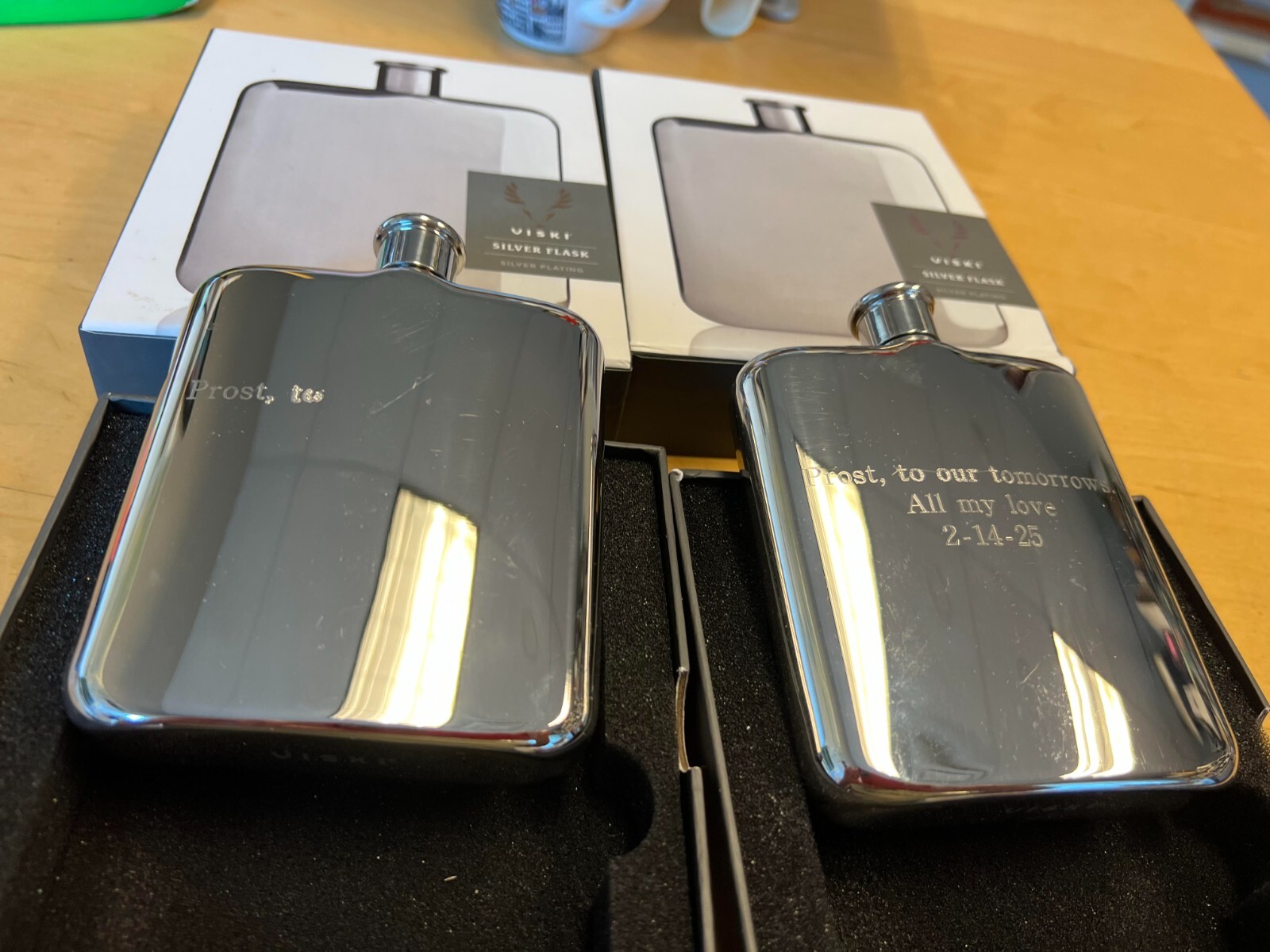 Viski Stainless Steel 6 oz. Silver Flask 10979 engraved