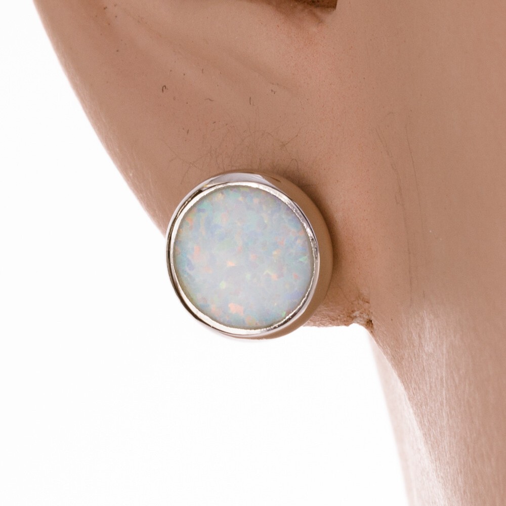 Round White Fire Opal Silver Jewelry Stud Earrings