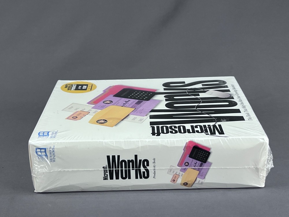 Genuine 1991 MICROSOFT WORKS Version 2.0 Complete Box Set Sealed + Discs (S6)