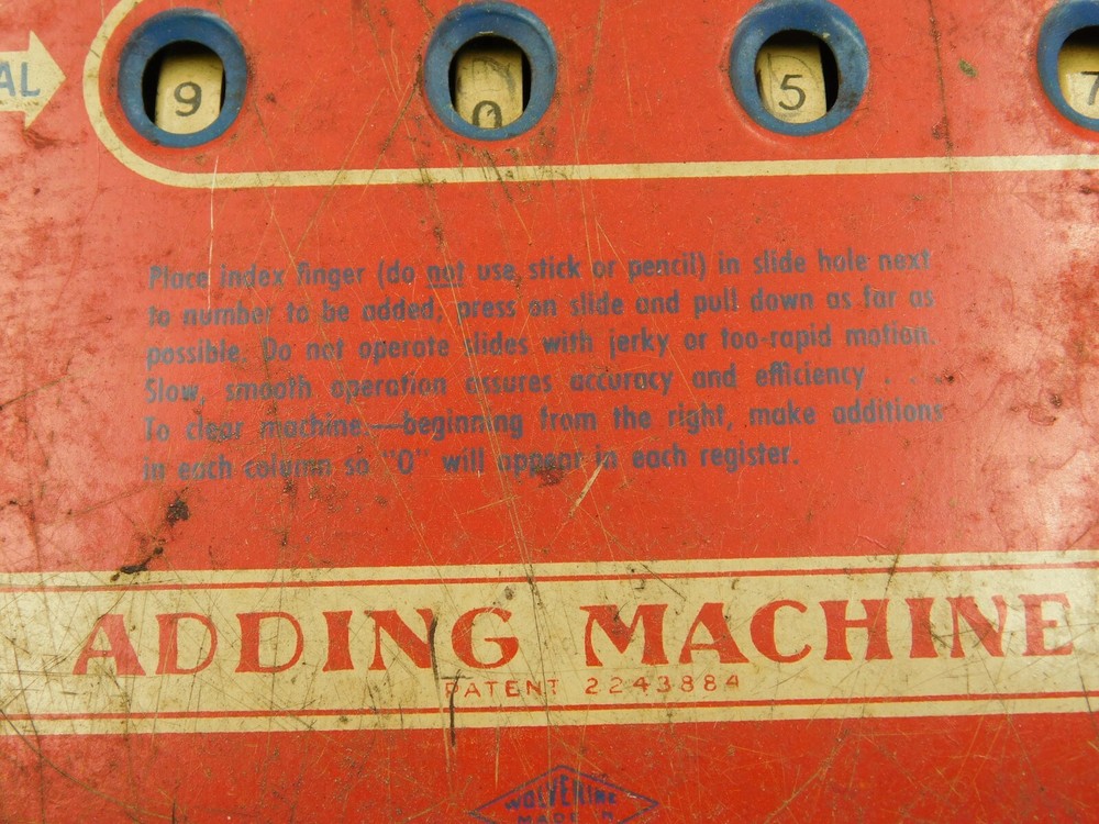 OLD 1940's Vintage Metal Tin Wolverine Adding Machine Hand Pull Dial Calculator