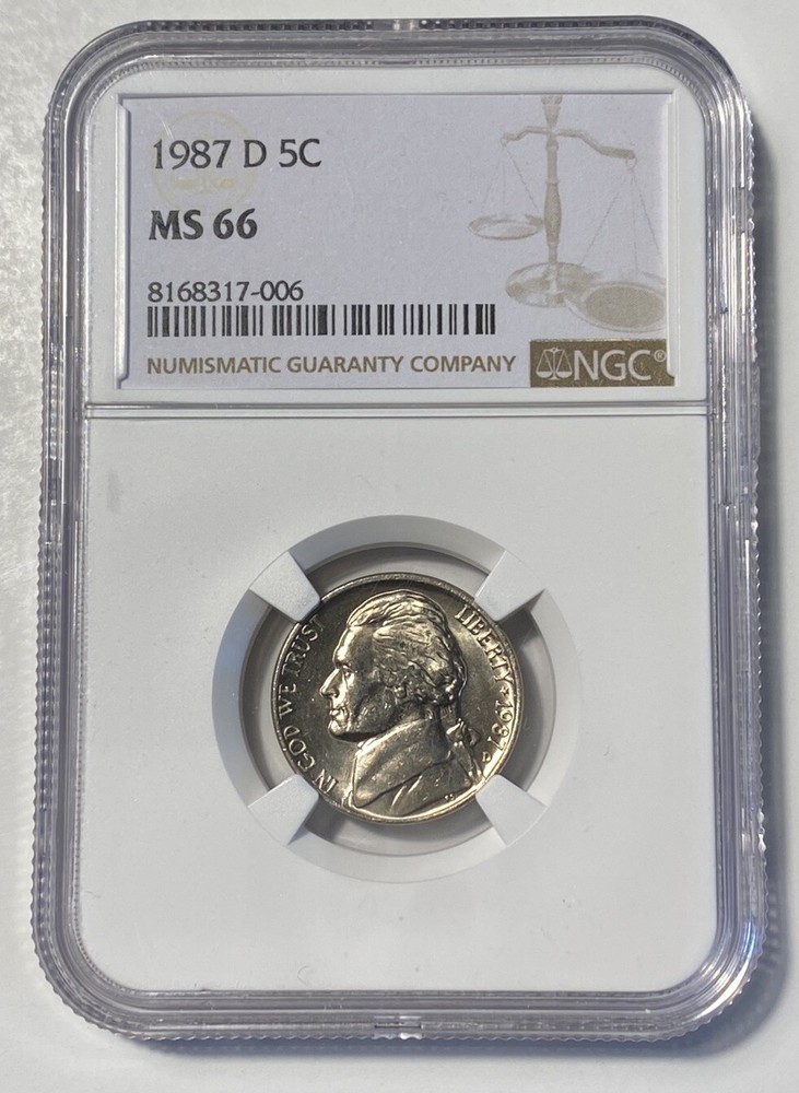 🔥 1987 D Jefferson Nickel 5c NGC MS 66 🔥