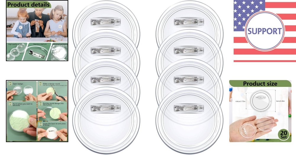 Versatile 20 Set Clear Button Pins - Perfect for DIY Projects & Badges