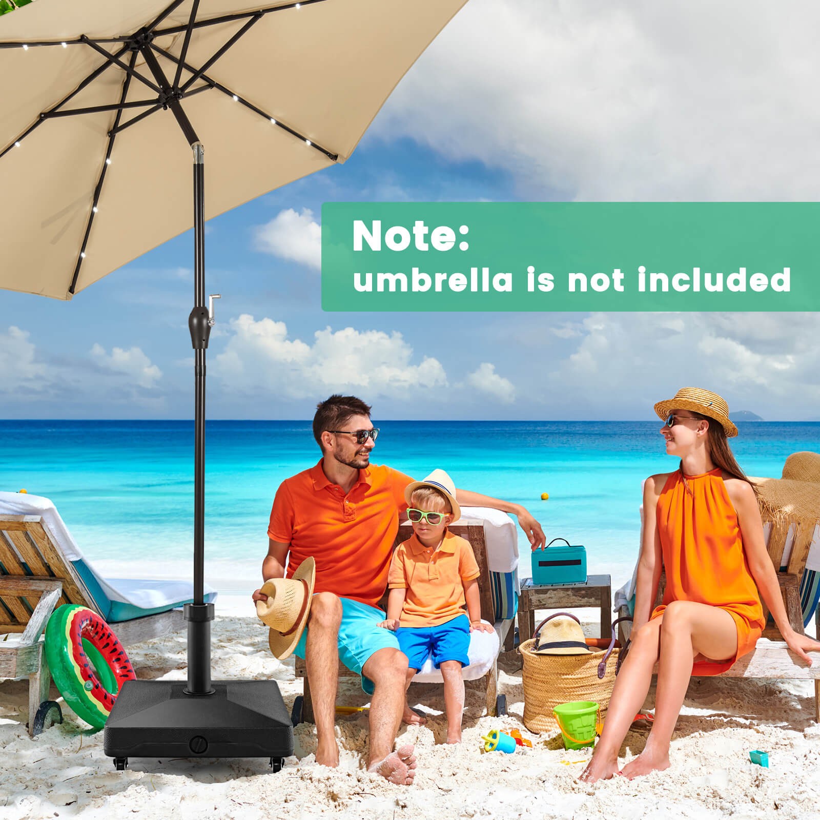 Patio Umbrella Base w/4 Universal Wheels 2 Receivers Square Pole Stand Outdoor