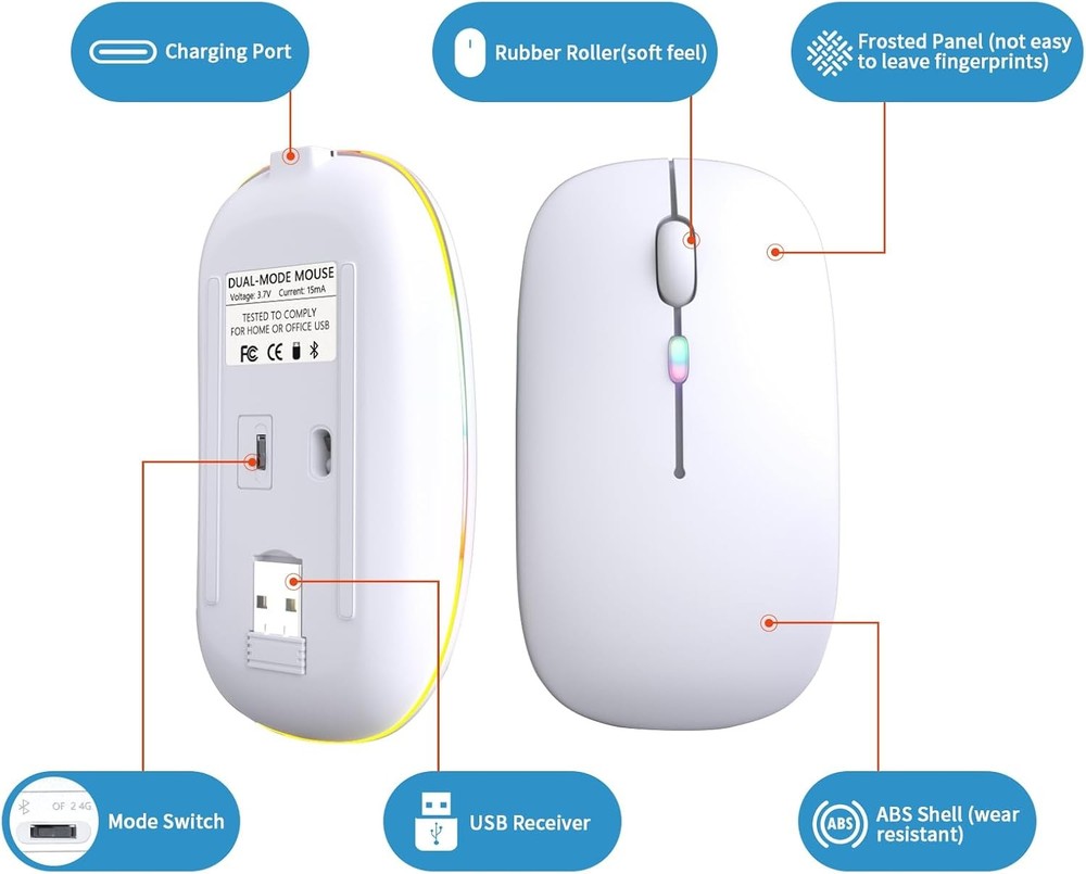 Wireless Bluetooth Mouse, Rechargeable, LED, Silent, Ultra-thin Design (Bluetoot
