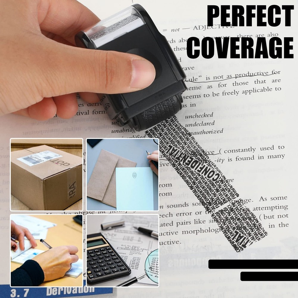 2-Pack Identity Protection Roller Stamp & 4 Refill Ink for Confidential Security