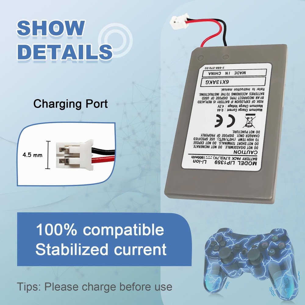 LIP1359 for PlayStation 3 Controller Battery: 2 Pack Upgraded Replacement Bat...