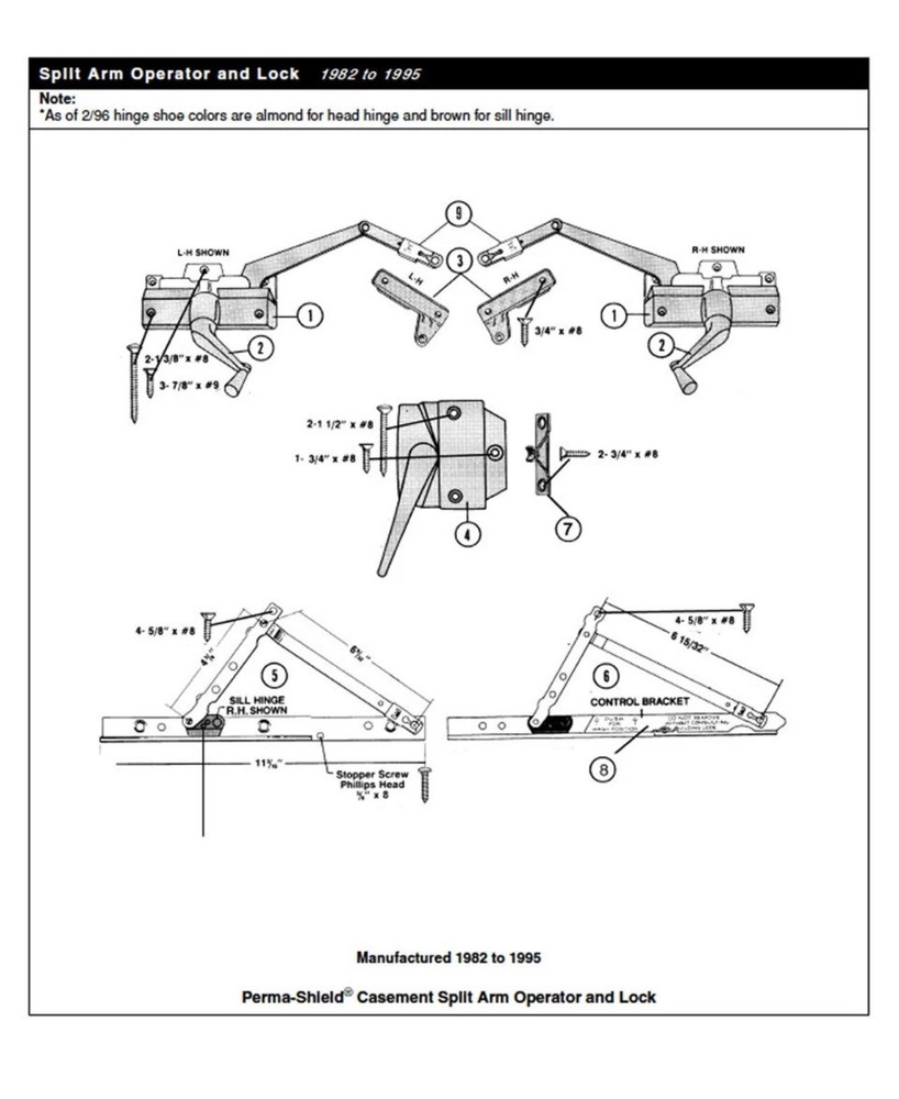 Andersen RH Split Arm Casement Window Operator 1983-1995 Stone 1359638