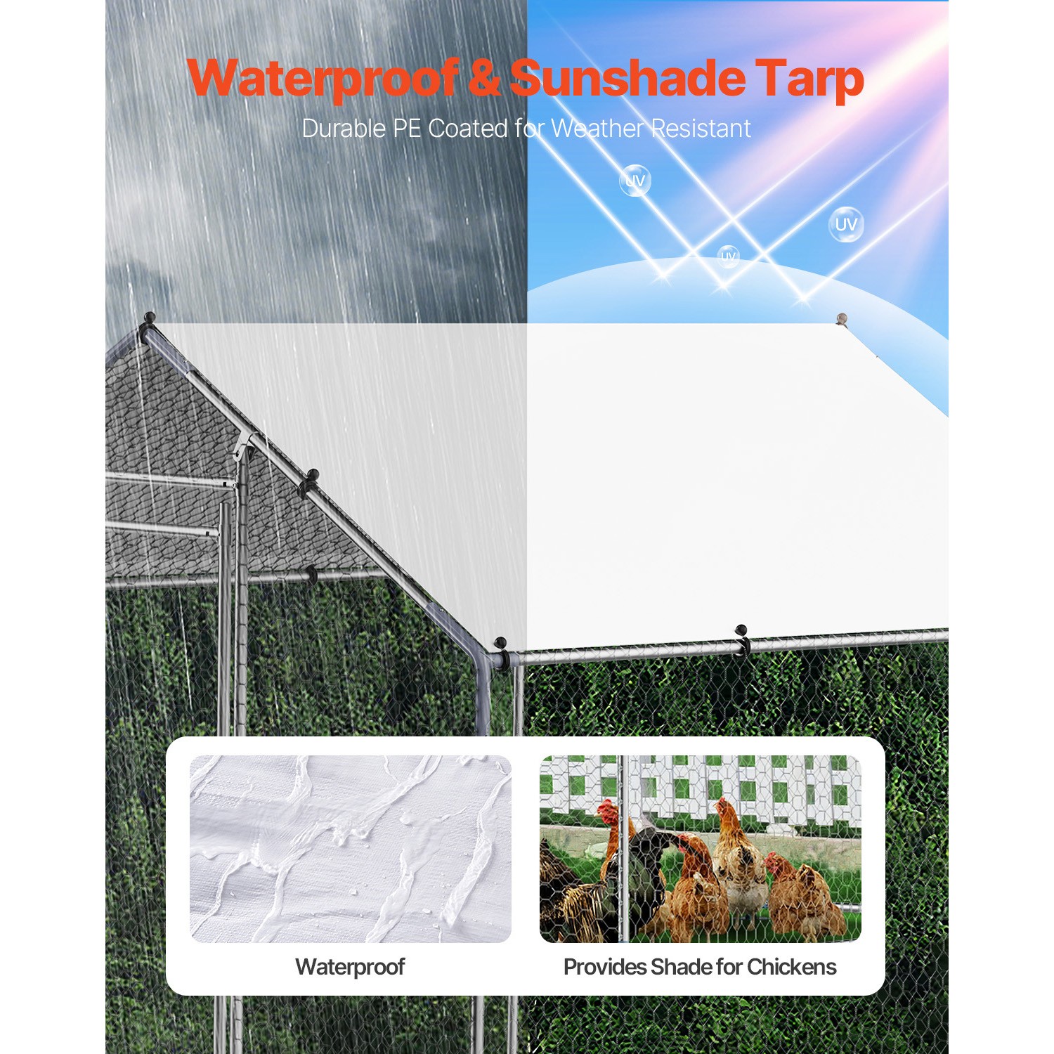 Metal Chicken Coop 9.8x6.5x6.5ft Walk-in Chicken Run with Cover Spire Roof