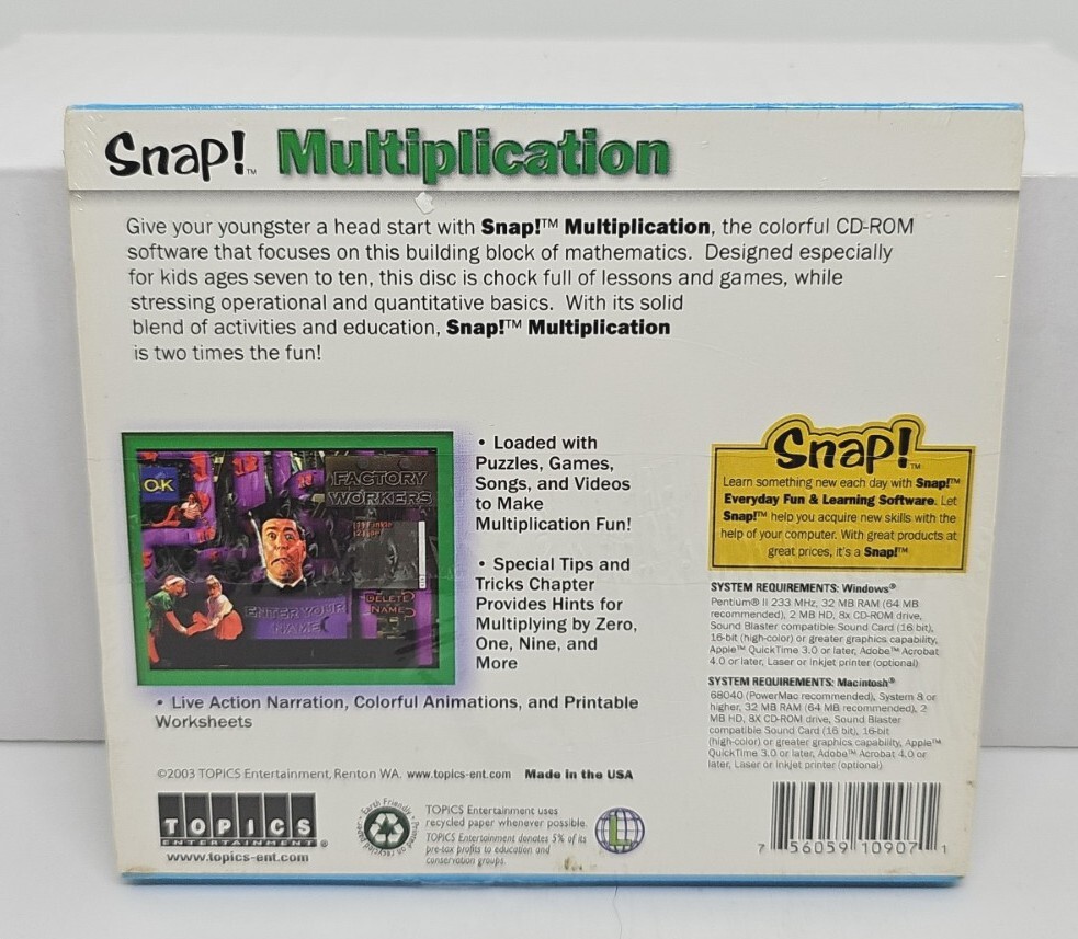 Snap! Multiplication Kids Learning Teaching Game PC Mac Software FREE SHIPPING