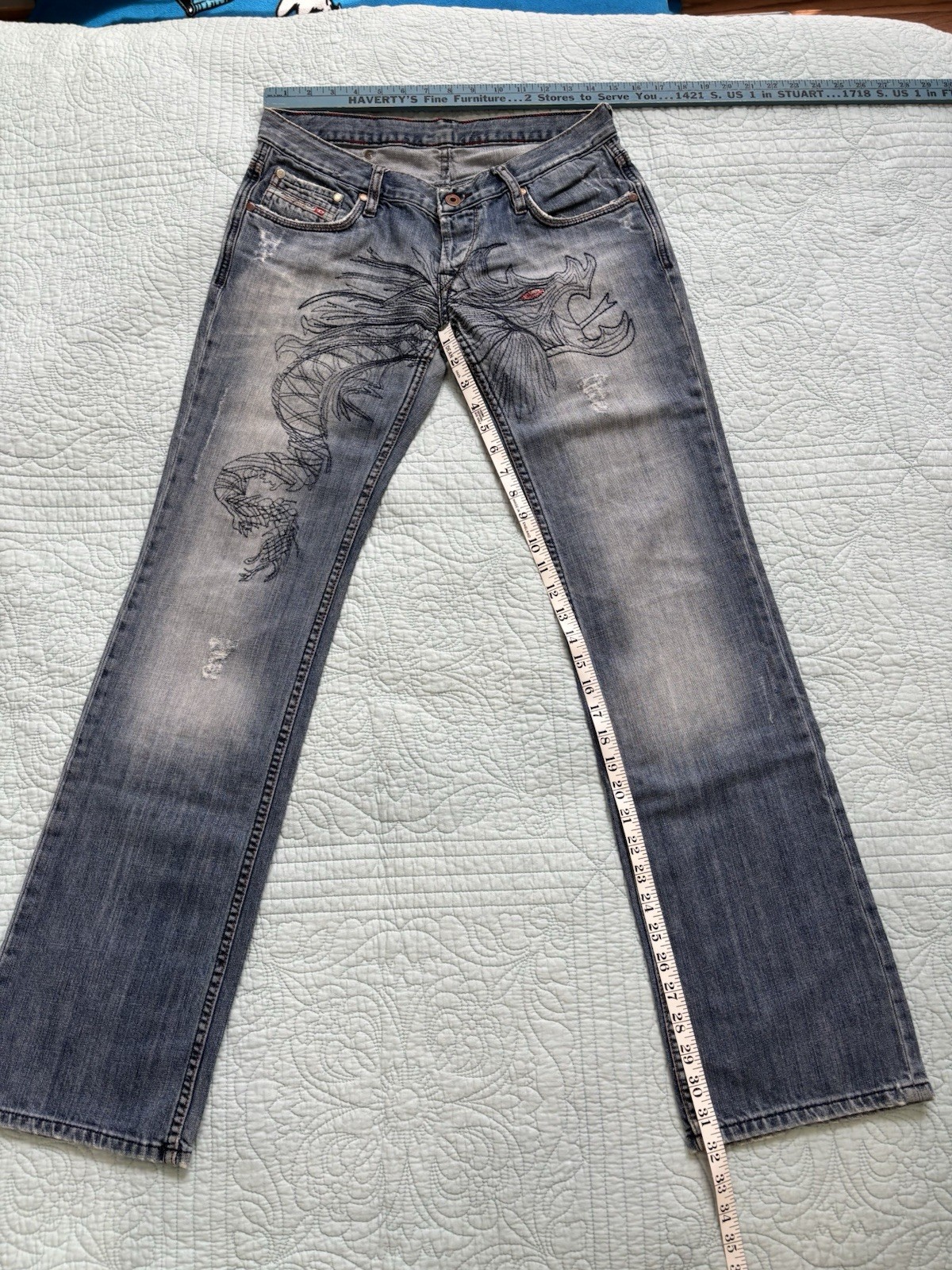 Vintage 90’s/Y2K Diesel Embroidered Dragon Low Rise Button-Fly Jeans - Rare!