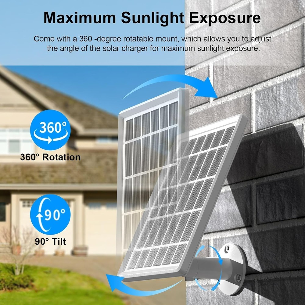 2 Pack Solar Panel Charger for Ring Camera, Panel size : 7.2 * 5 inch