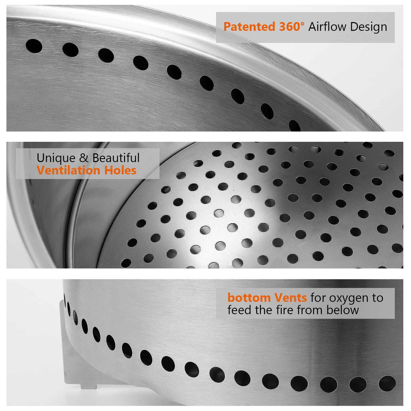 19 Inch Smokeless Fire Pit Portable Outdoor Wood Burning Firepit Stainless Steel