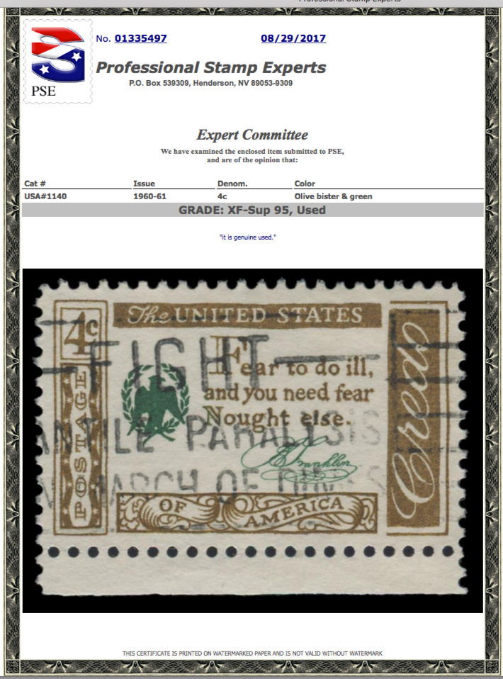 #1140 Used, PSE Graded 95, Cert # 01335497