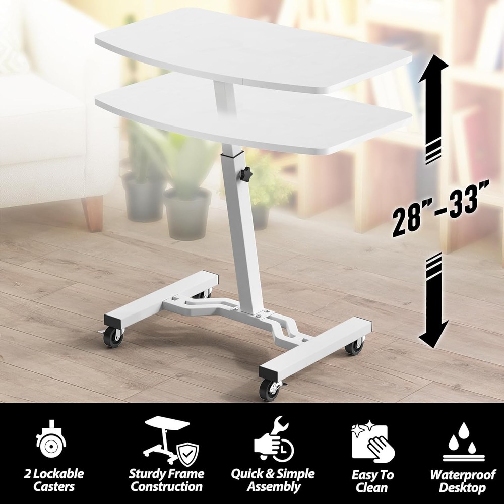 Versatile Mobile Rolling Cart - Height Adjustable White Dining or Office Use