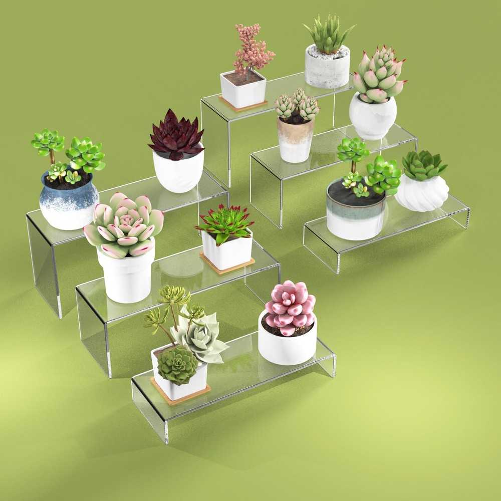 SOVQUEST 6 PCs Risers Display Stands 3 Tiers Desktop Acrylic Clear9inch