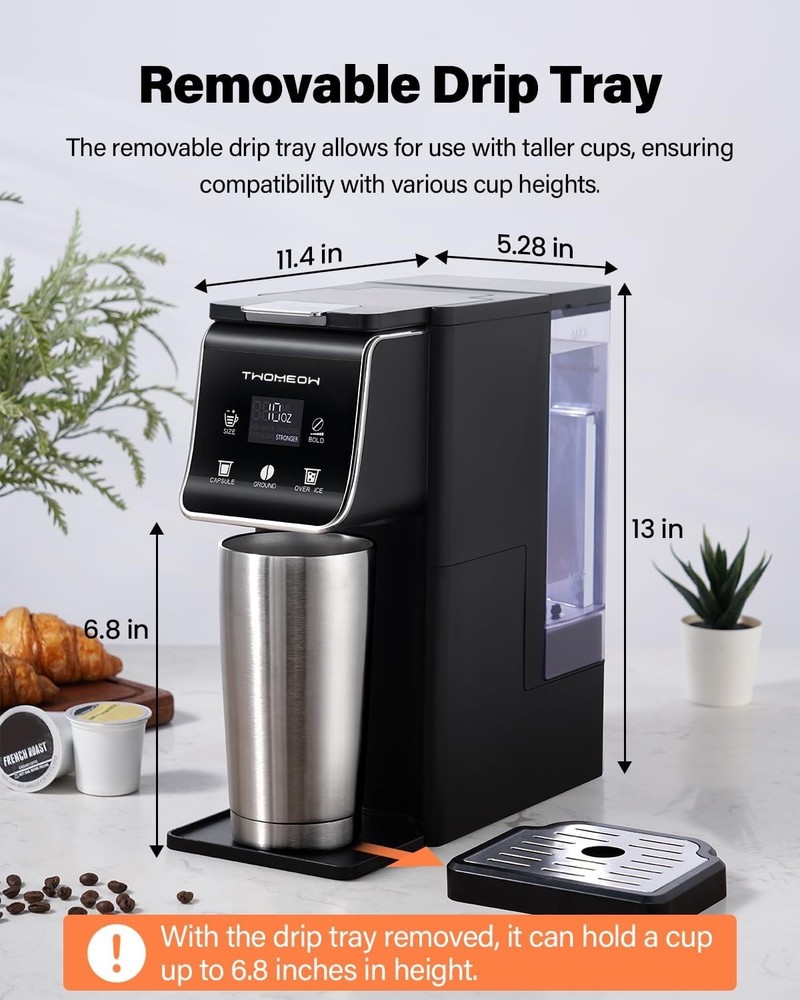Coffee Maker for K-Cup & Grounds with 5 Brew Sizes - Fast & Efficient