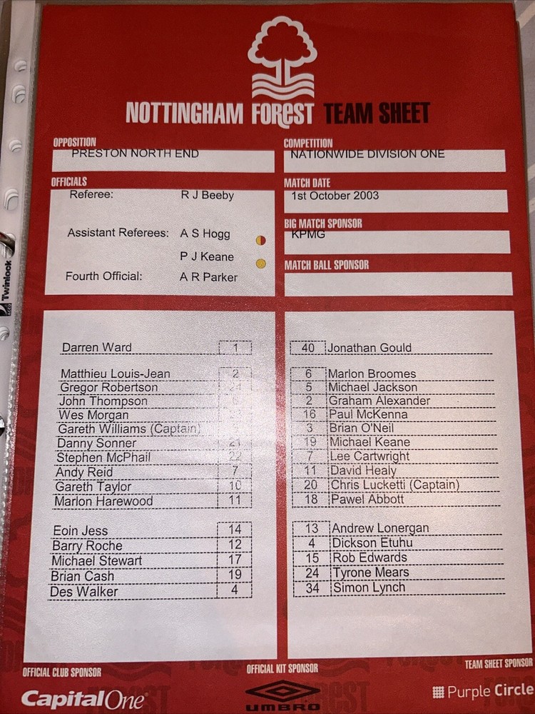 Nottingham Forest v Preston North End  1/10/2003