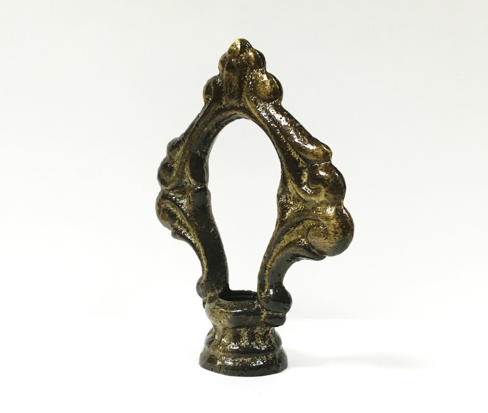 Lamp Finial-Solid Cast Brass ORNAMENTAL LOOP w/dual threads, AB Finish-FS