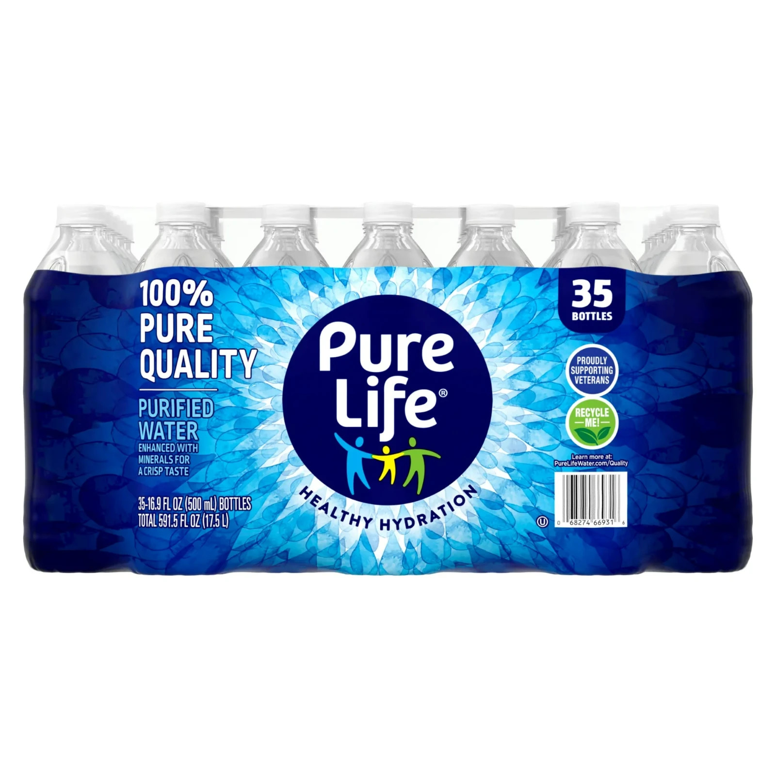 Pure Life Purified Water, 16.9 Fl Oz / 500 mL, Plastic Bottled Water (35 Pack)