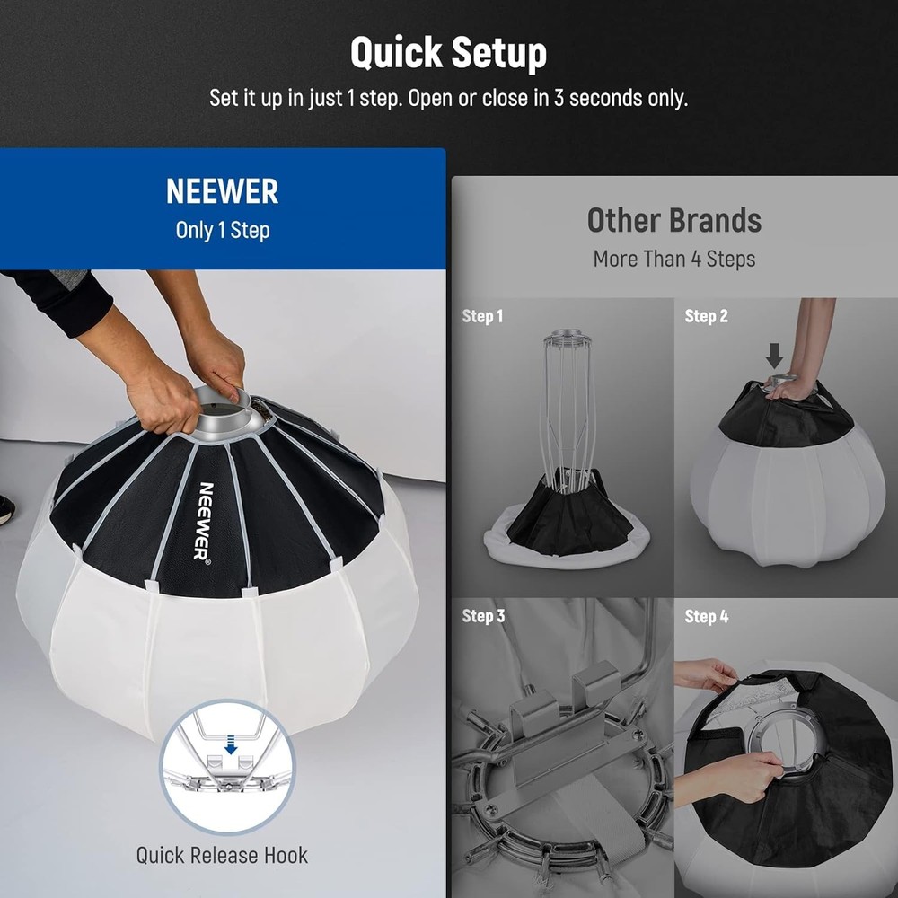 NEEWER 26"/65cm Lantern Softbox One Step Quick Release, 360° Light Diffuser