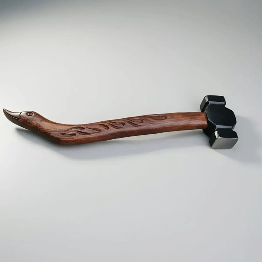Hand Forged Engraved Iron Hammer with Duck Head Handle