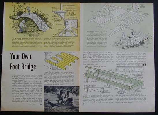 Foot Bridge 1962 How-To build PLANS Arch Truss 6 styles up to 32'
