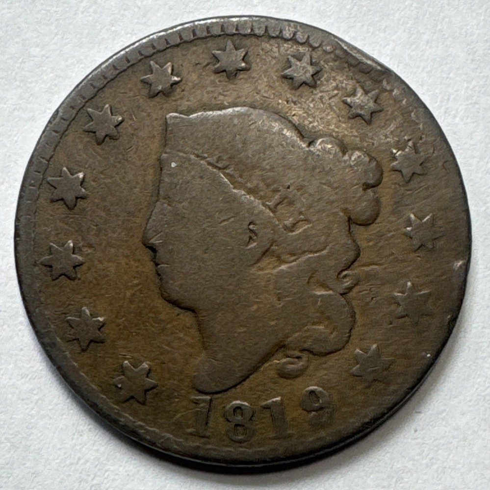 1819 Coronet Head Large Cent Rim Damage