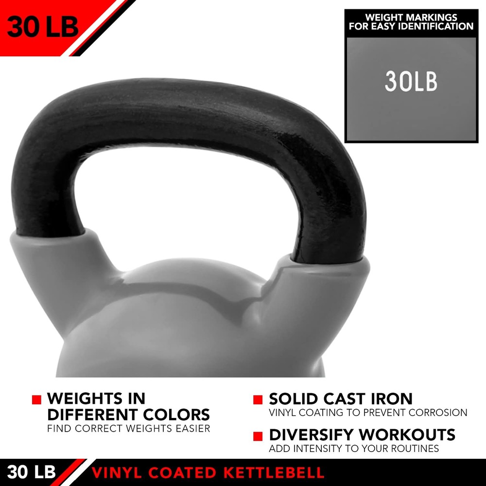 Kettlebell Weights Vinyl Coated Iron, 30 LB