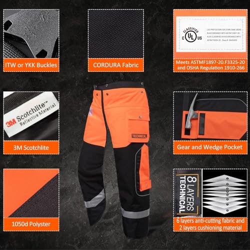 Technical Version Chainsaw Chaps, Protective Chainsaw Medium Orange Black