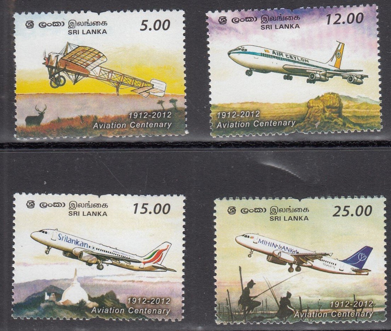 Sri Lanka  2012 Aviation Centenary Transport Aircrafts Temple  4v MNH