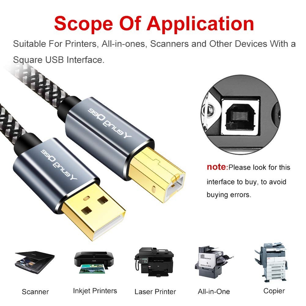 Printer Cable 20 ft,USB High Speed USB 2.0 A 20FT/6M, Black