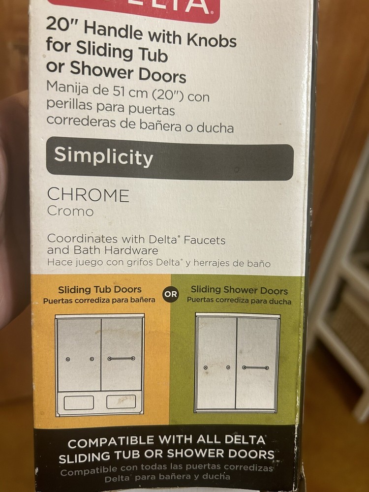 20” Delta Simplicity Handle with Knobs for Sliding Shower or Bathtub Door Chrome
