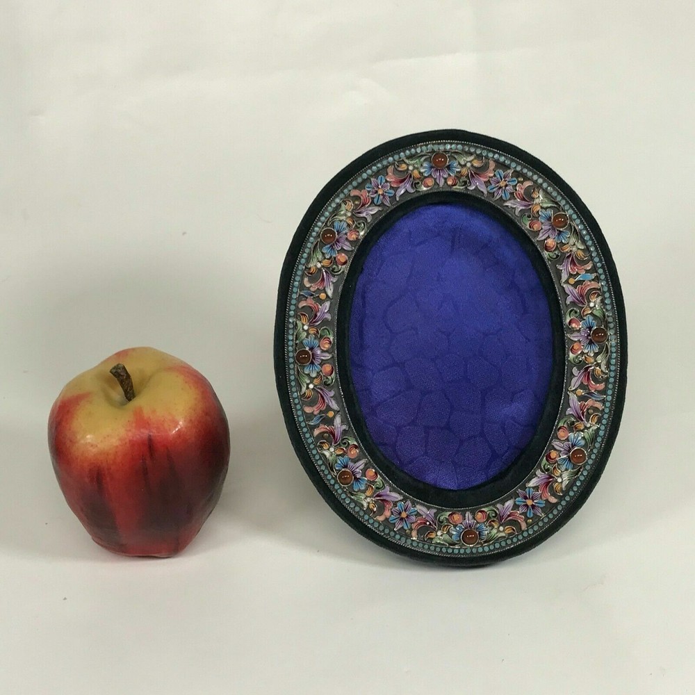 Antique Russian Enamel Silver Oval Picture Frame