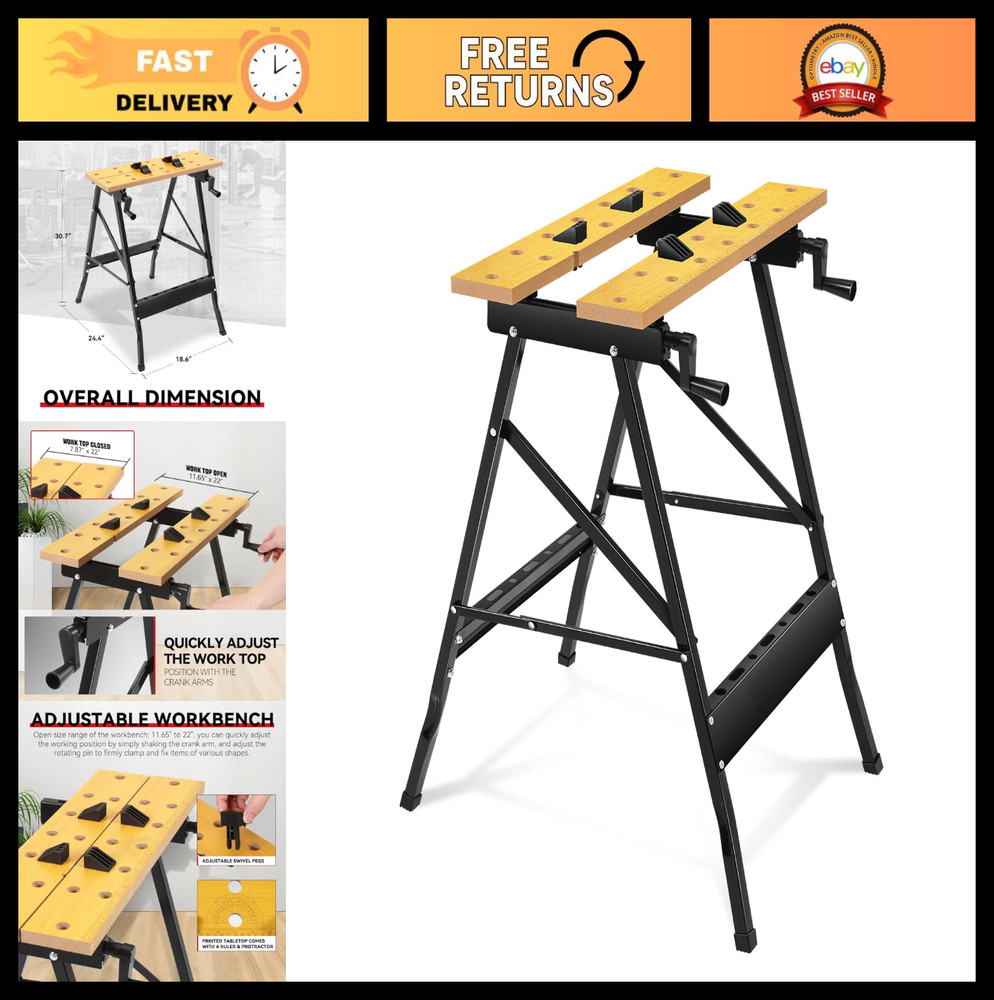 Adjustable Folding Workbench with Ruler & Protractor, Portable Table 220lbs Capa