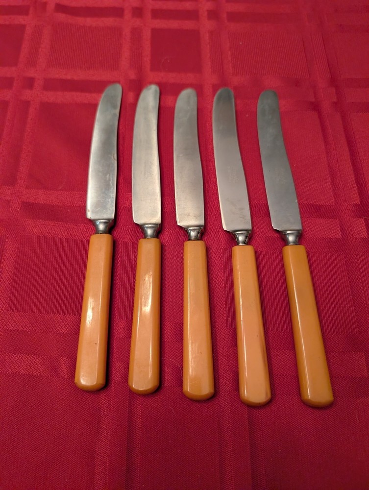 5 MCM Amefa Roestvru Bakelite Handle Knives