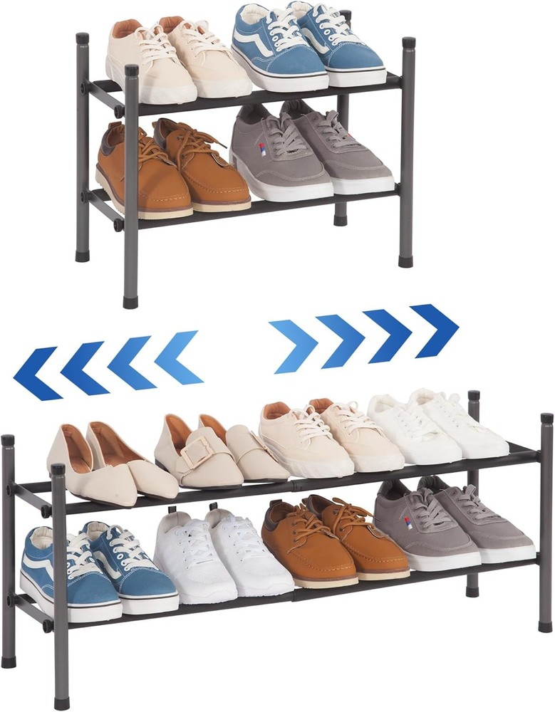Expandable Shoe Rack 8 Pairs Stackable Small Shoe Rack Metal Adjustable Shoes