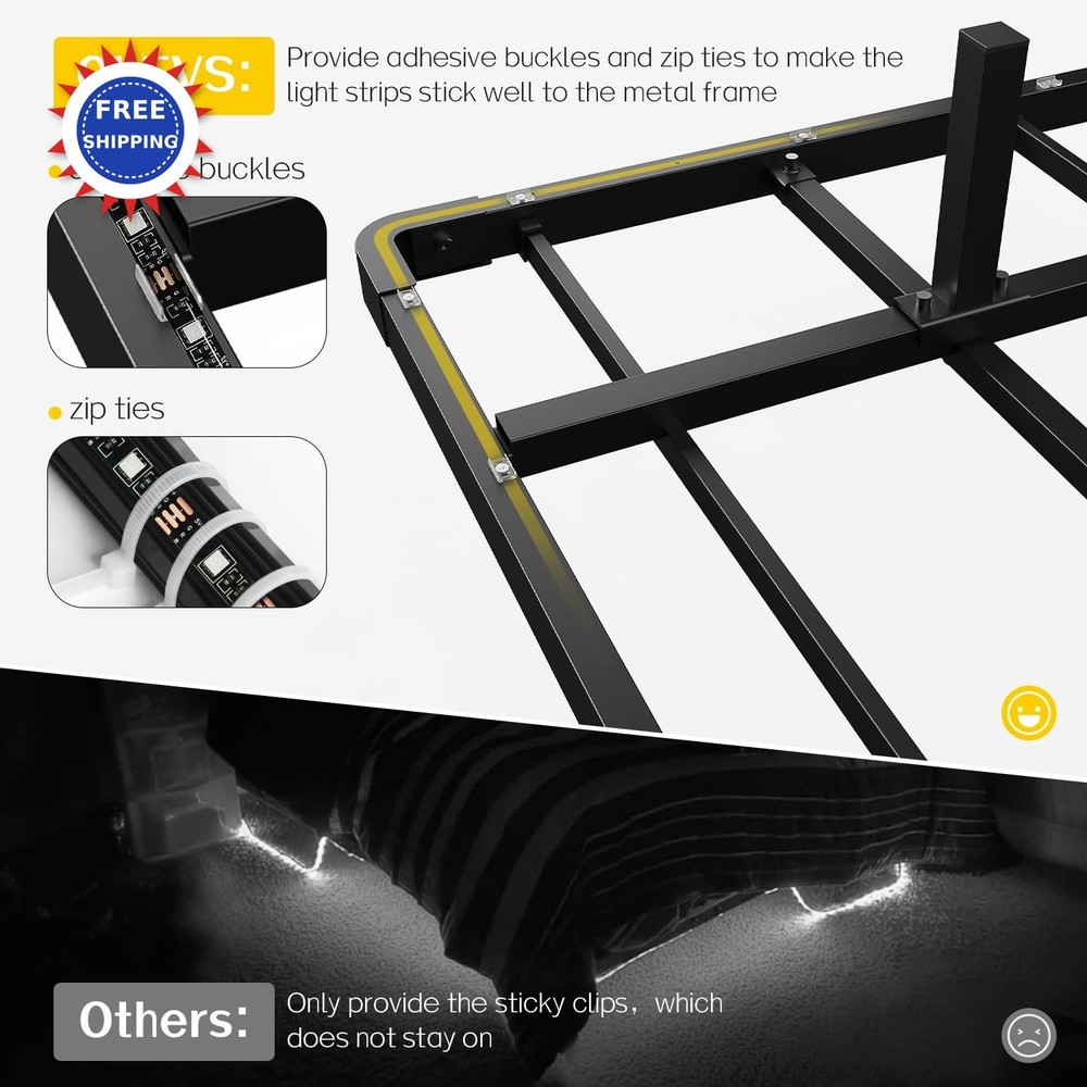 Floating Bed Frame King Size Metal Platform LED Light Charging Station OLEVS