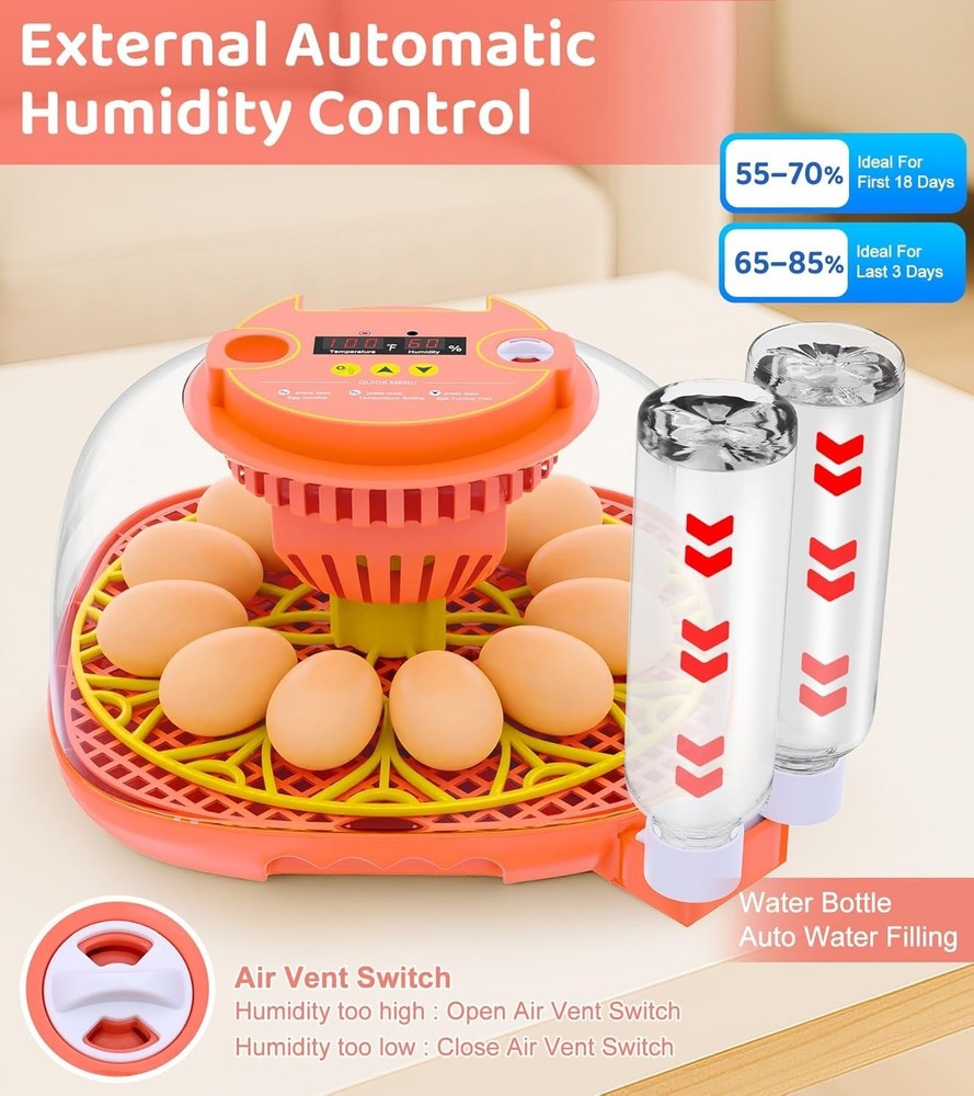 12 Egg Incubator for Hatching Eggs, Smart Temperature and Humidity Control, A...