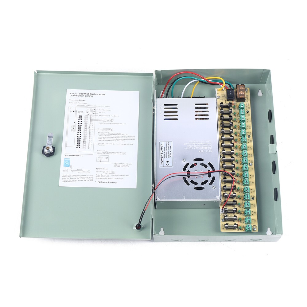 12VDC 18CH 30A Security Camera Power Supply Box Distribution for CCTV DVR System