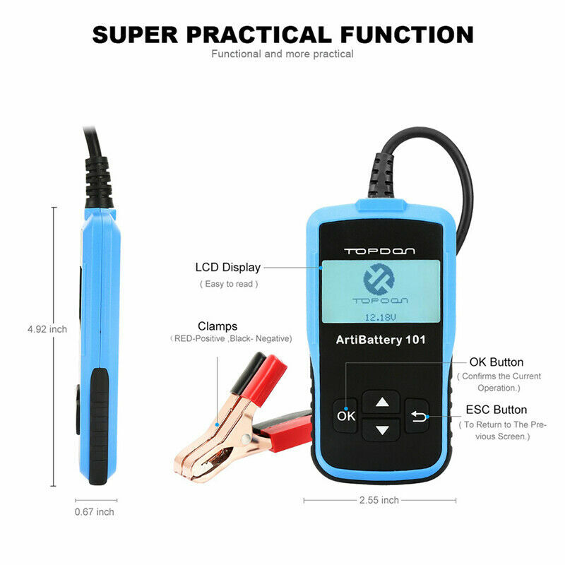 TOPDON AB101 Vehicle Battery Tester Battery Analyzer Supports Multiple Tests