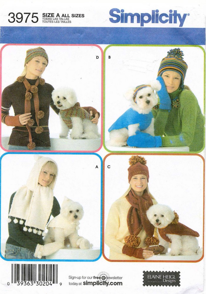 Simplicity Misses' and Dog Accessories Hat, Coat Pattern 3975 UNCUT