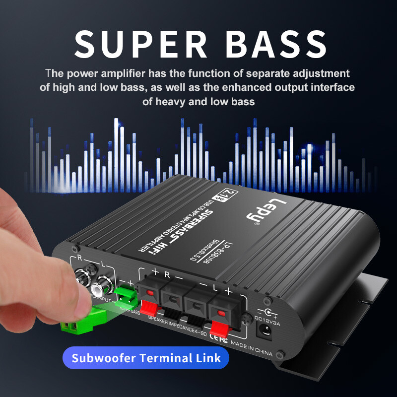 2.1CH HIFI Amplifier: 38Wx2 + 50W Bass, Bluetooth/USB/RCA Multi-Input‌