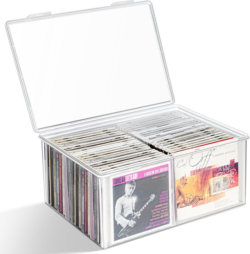 CD Storage Box, Stackable Clear Plastic Organizer
