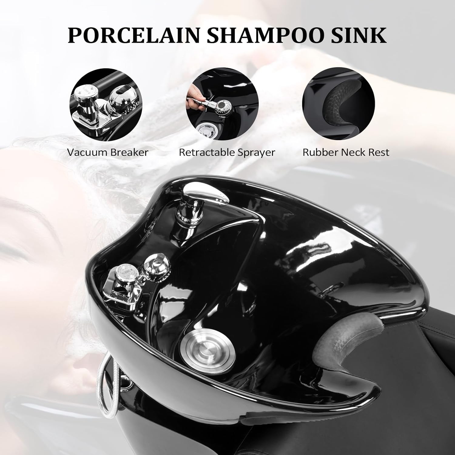 Professional Ceramic Shampoo Bowl Sink Barber Backwash Station for Salon & Spa