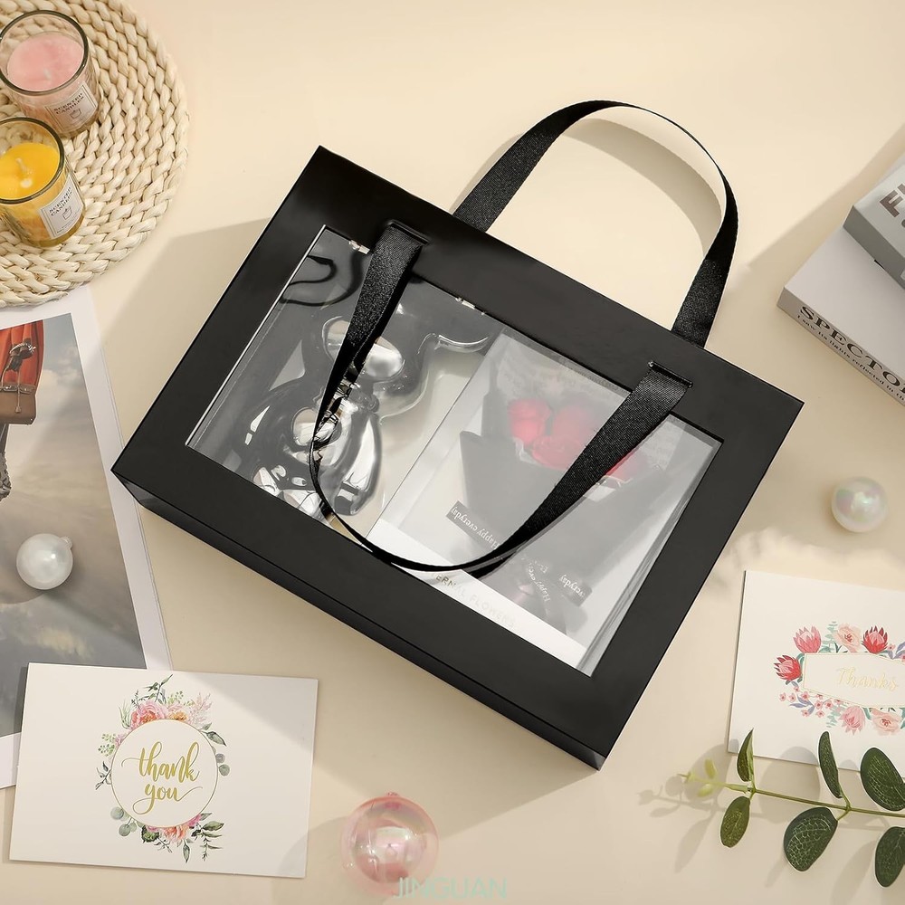Chic Black Gift Box with Window & Handle - Exquisite Presentation for Presents