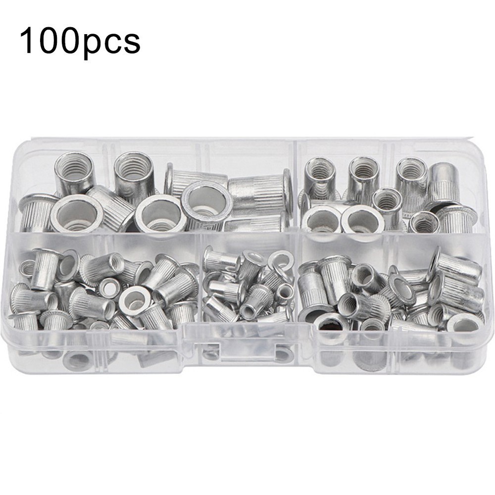 Flat Head Aluminum Rivet Nuts 100pcs Variety Pack for Multiple Applications